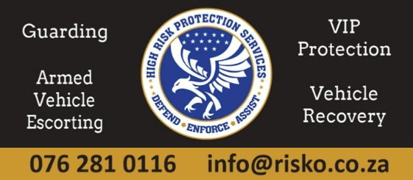 High Risk Protection Services
Defend - Enforce - Assist
 - Guarding
 - Armed Vehicle Escorting
 - VIP Protection
 - Vehicle Recovery
076 281 0116